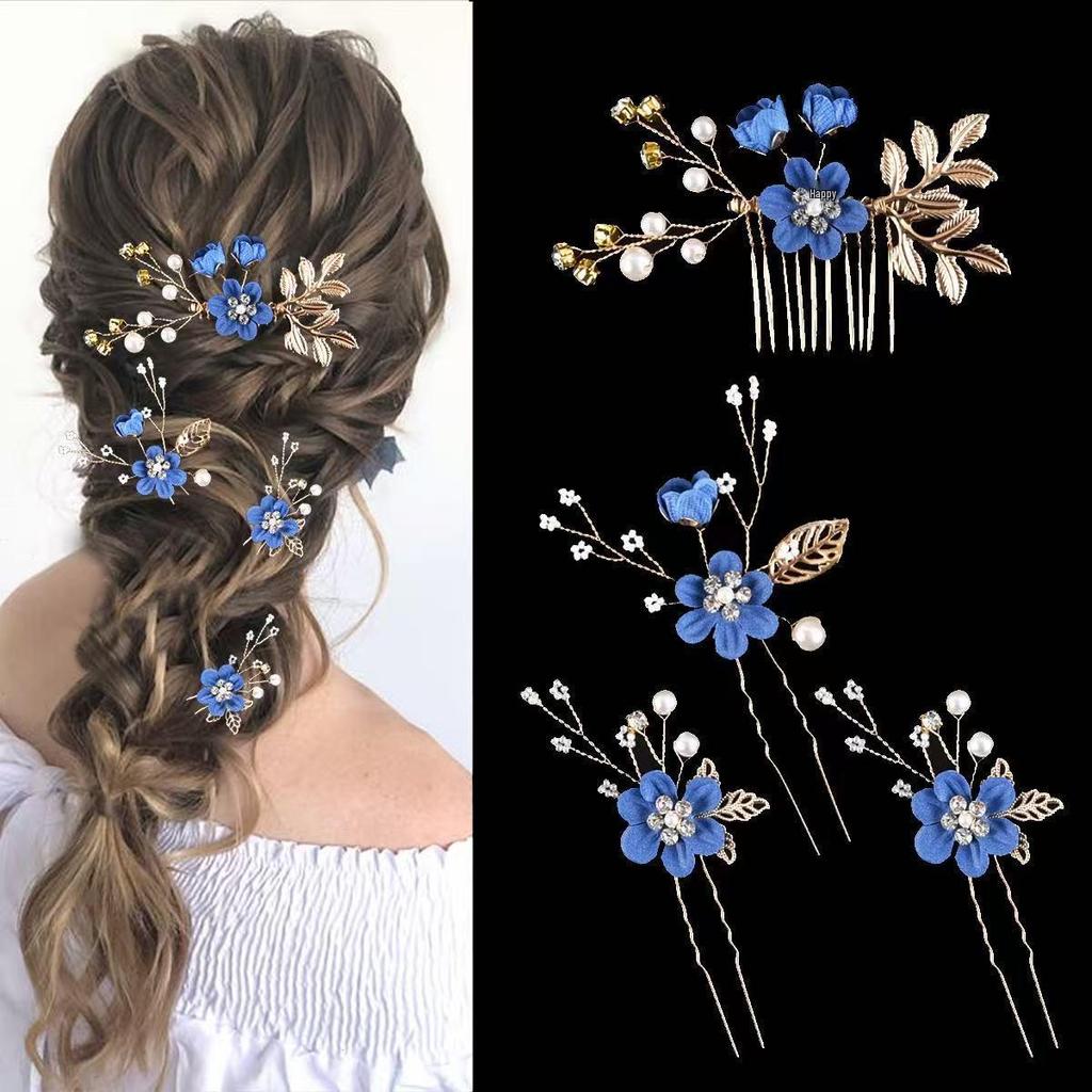 Gold Bridal Headwear: Handmade Pearl Hair Accessories Set