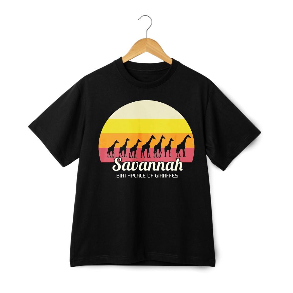 Unisex Black T-Shirt with Giraffe Savannah Graphic for American Travel Style 4XL