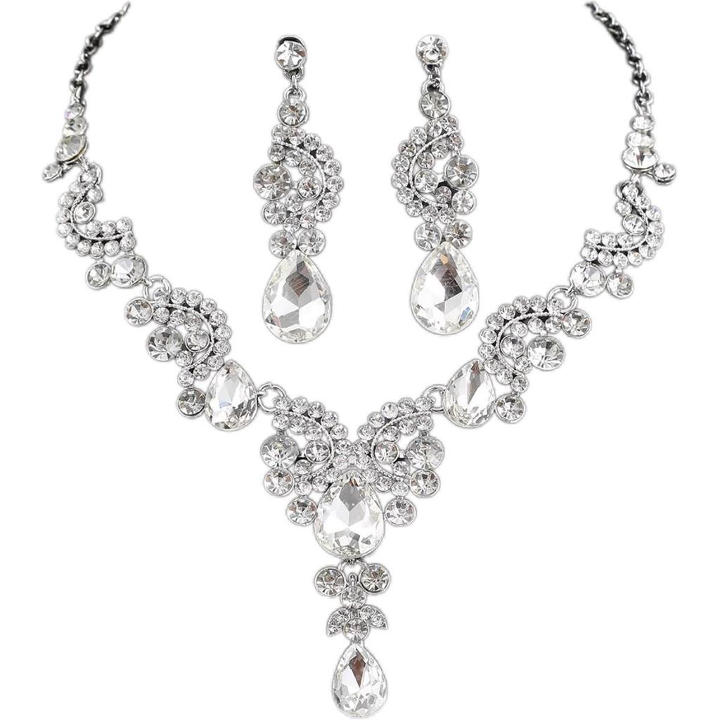 Elegant Waterdrop Diamond Tassel Necklace and Earrings Set for Women