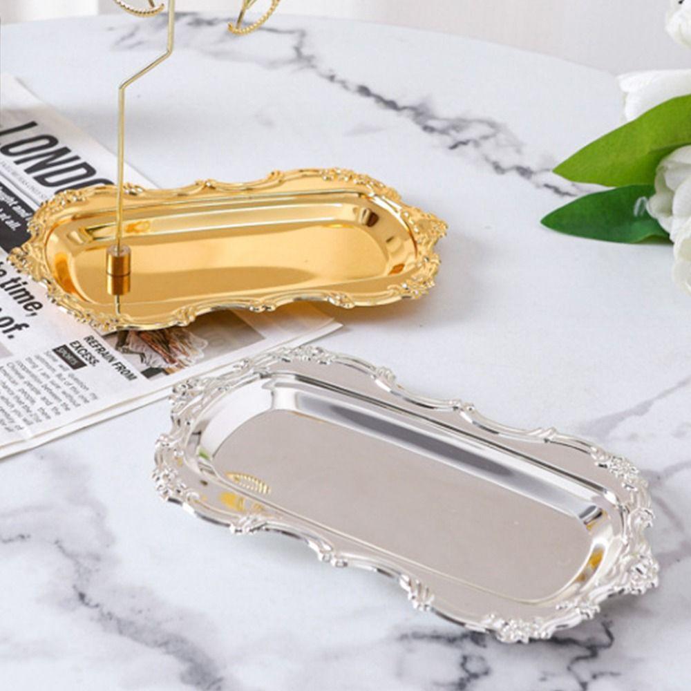 Embossed Design Vintage Embossed Tray European Style Jewelry Decoration Plate  Cosmetics Storage