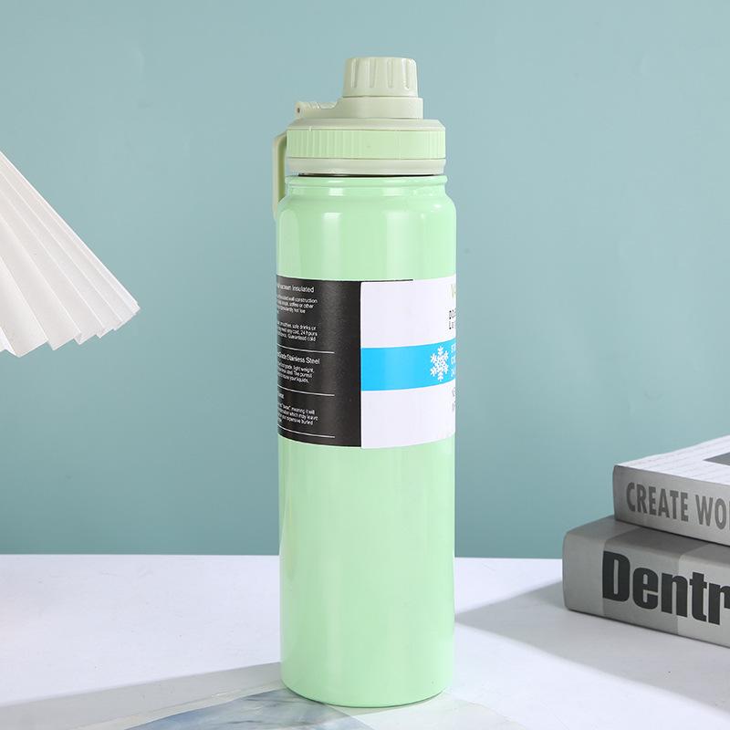Portable Large-Capacity Insulated Sports Water Bottle with Handle 800ml зелёный