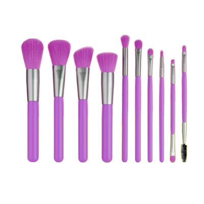 Make-up Pinselset Weiche Borsten Holzgriff Tragbare Gesichts-Make-up Pinsel für Frauen Lila 10 Stück