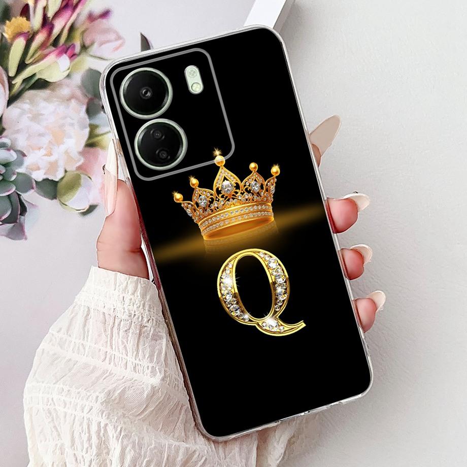 For Xiaomi Redmi 13 13C 4G 5G Soft Silicone Phone Case Crown Letters Initials Cover For Redmi13c 13 C Realme13 Clear Back Cover
