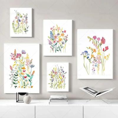 Acquerello Fiore Selvatico Fiore Poster Floreale Colorato Stampe Floreali Pianta Arte Murale Pittura su Tela Quadri da Parete per Decorazione Soggiorno