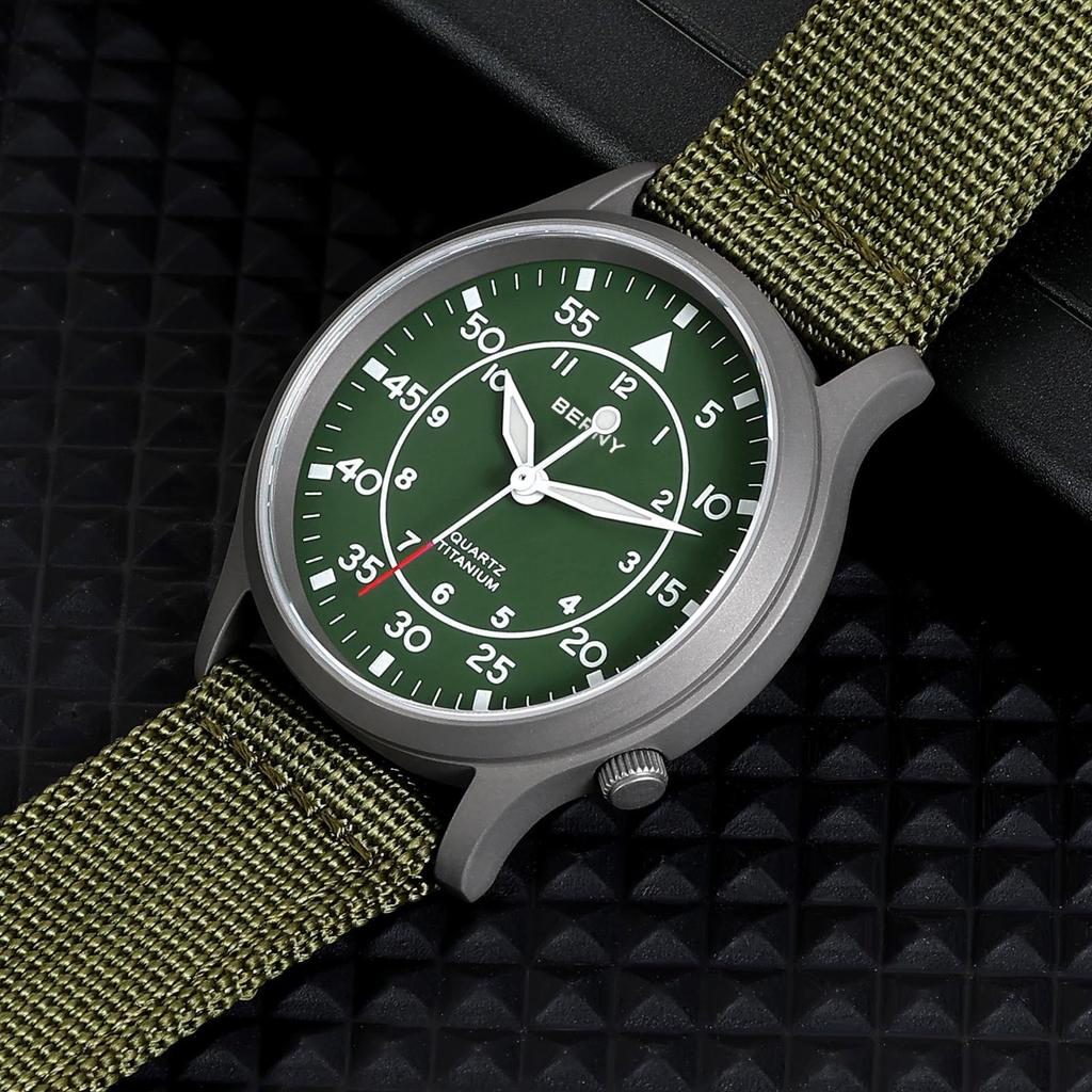 BERNY Men's Titanium Watch, Japanese Sweep Second Quartz Movement, Analog Quartz, 5ATM Waterproof, Lightweight Titanium Construction