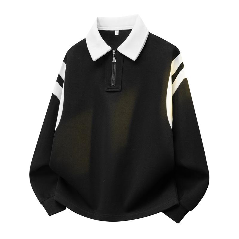 Men's New Style Lapel Cotton Hoodie Casual Jacket - Japanese Color Block Polo Shirt Style