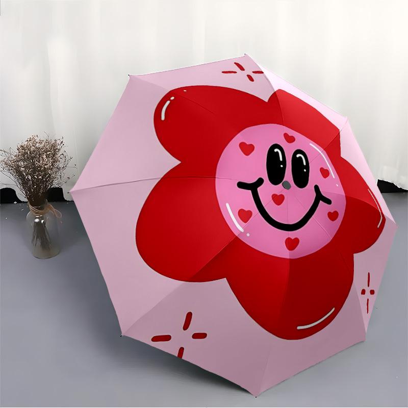 1pc Flower Heart Automatic Open/Close Umbrella, Portable Folding Umbrella for Travel, Themed Events, It is suitable as a gift for various festivals, O
