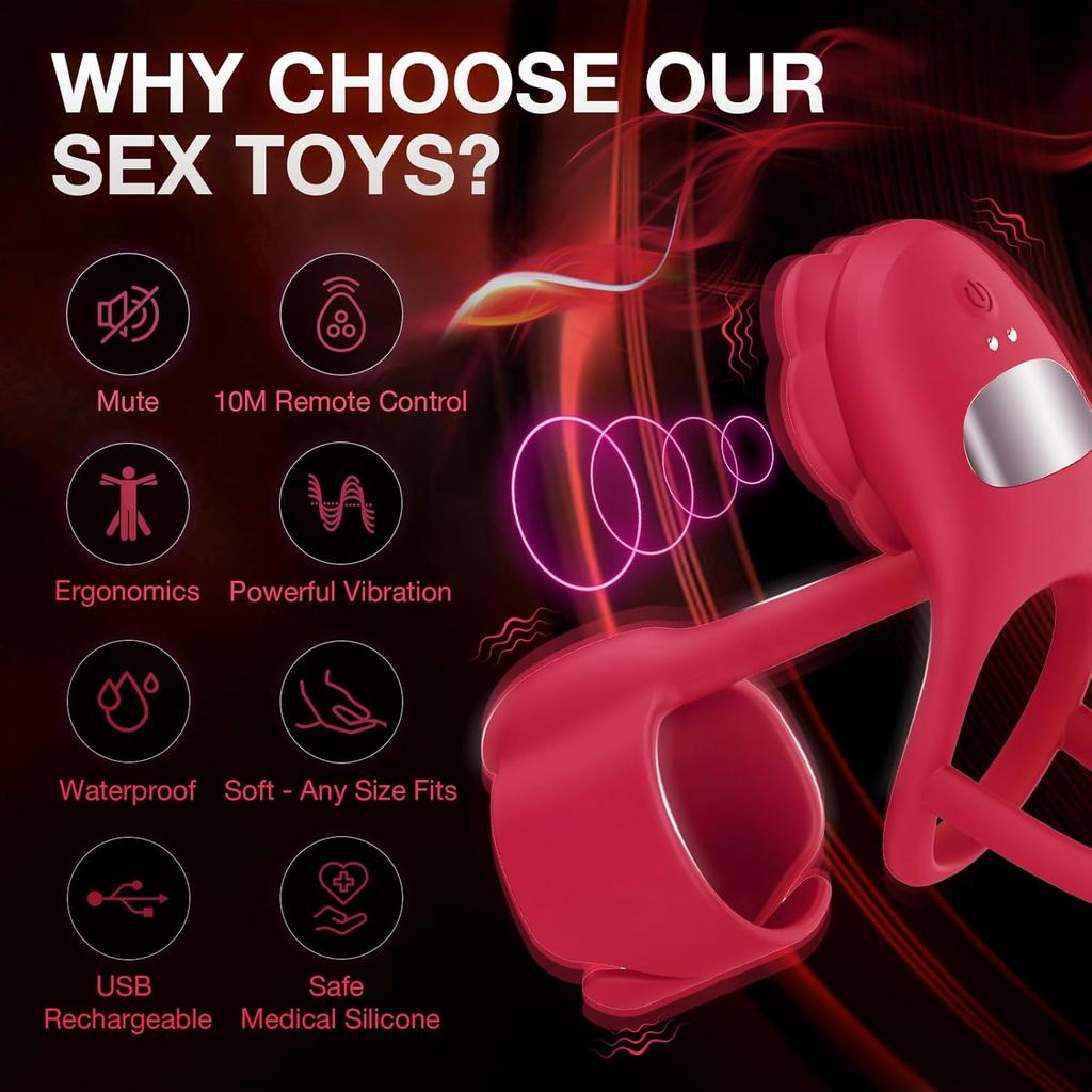 Vibrating Penis Ring Couples Sex Toys, Soft Silicone Penis Ring with Rose Clitoral Vibrator Couples Sex Toys, 10 Vibrating Adult Rose Sex Toys