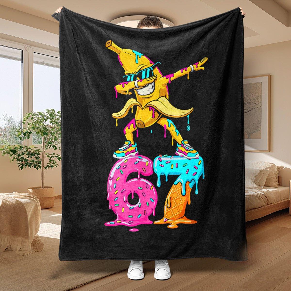 

Cool Banana 67 Theme Flannel printed blanket suitable for all seasons suitable for living room office sofa and travel 180x250CM 75x100cm (30x40inch)