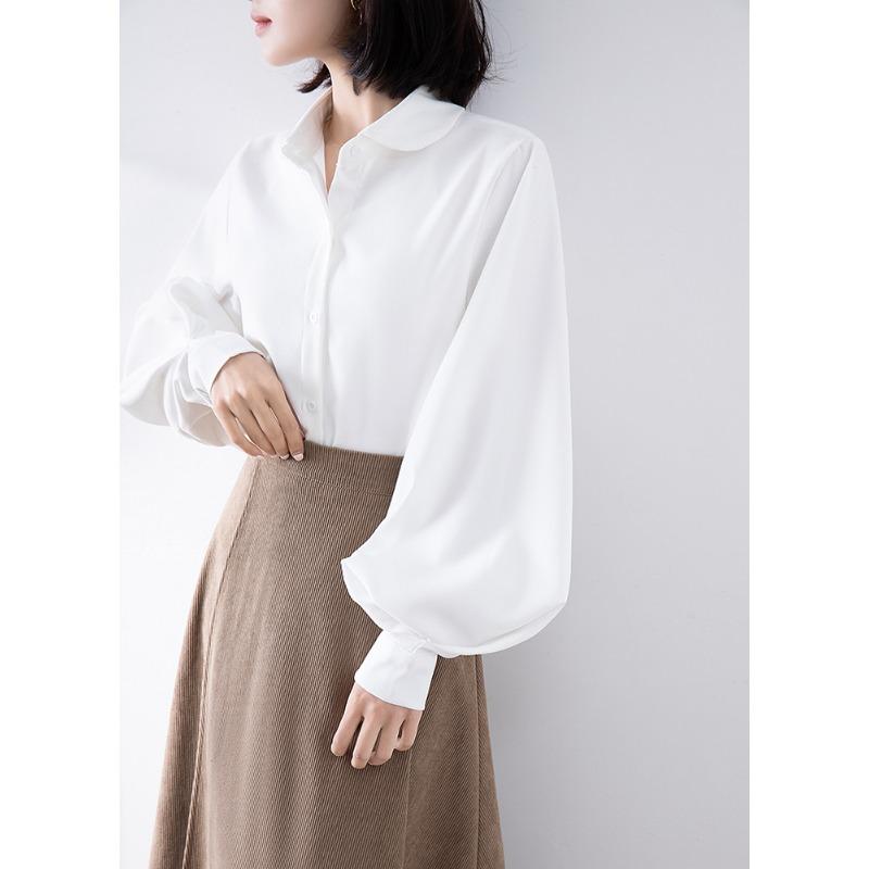 Spring Autumn New Korean Fashion Simple Shirt Fashion Women Lantern Long Sleeve Loose Office Blouse Doll Collar Top Casual Loose Simple Clothes 2595