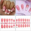24Pcs Press On Nail Long Square False Nail With White French Tip Full Cover Stick on Nail Glossy 3D Bows Designs