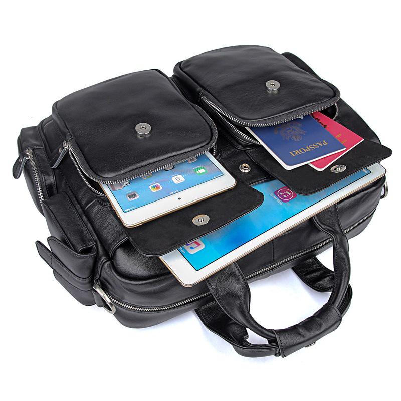 Jiameida Casualowa Skórzana Aktówka Biznesowa - Wielokieszeniowa Torba na Laptopa 15.6"