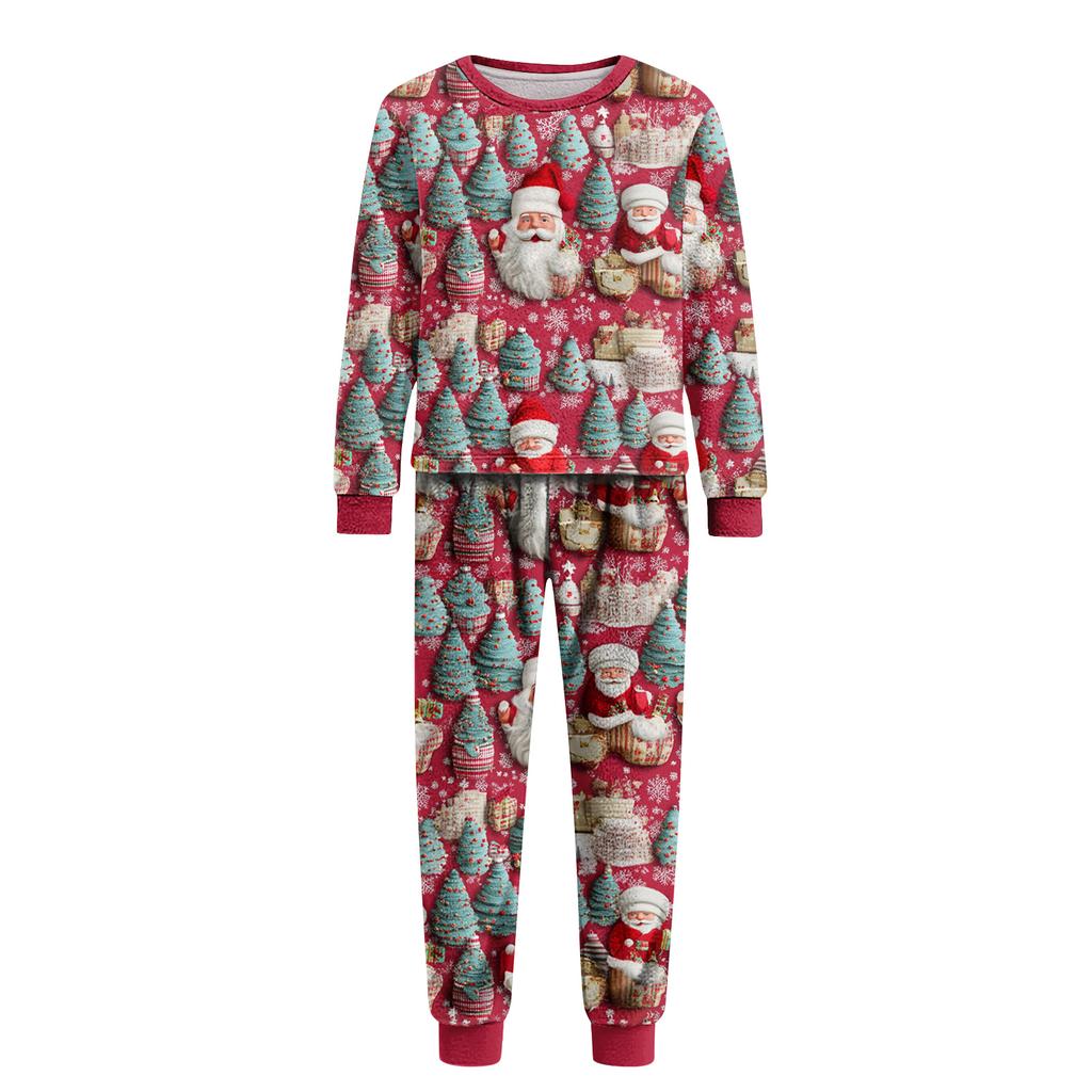 Set de pijama din flanelă cu imprimeu de Crăciun coordonat pentru familie, cu bluză cu mânecă lungă și pantaloni