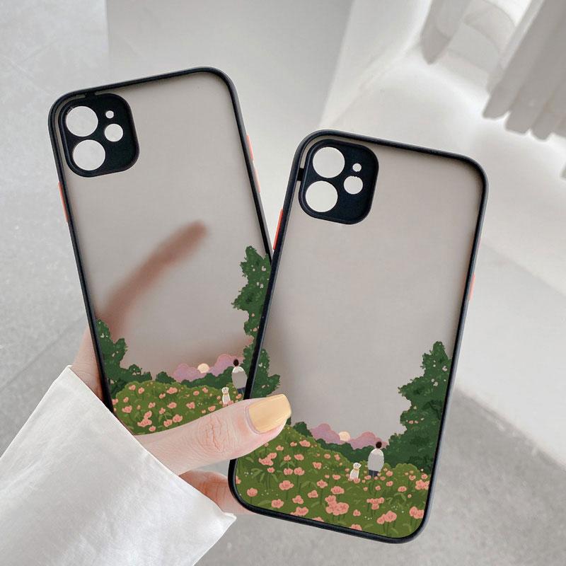 Scenery Girl Cute Illustration Phone Case For iPhone 16 15 13 12 11 Pro Max Mini SE2 7 8 14 Plus XS X XR Shockproof Back Cover