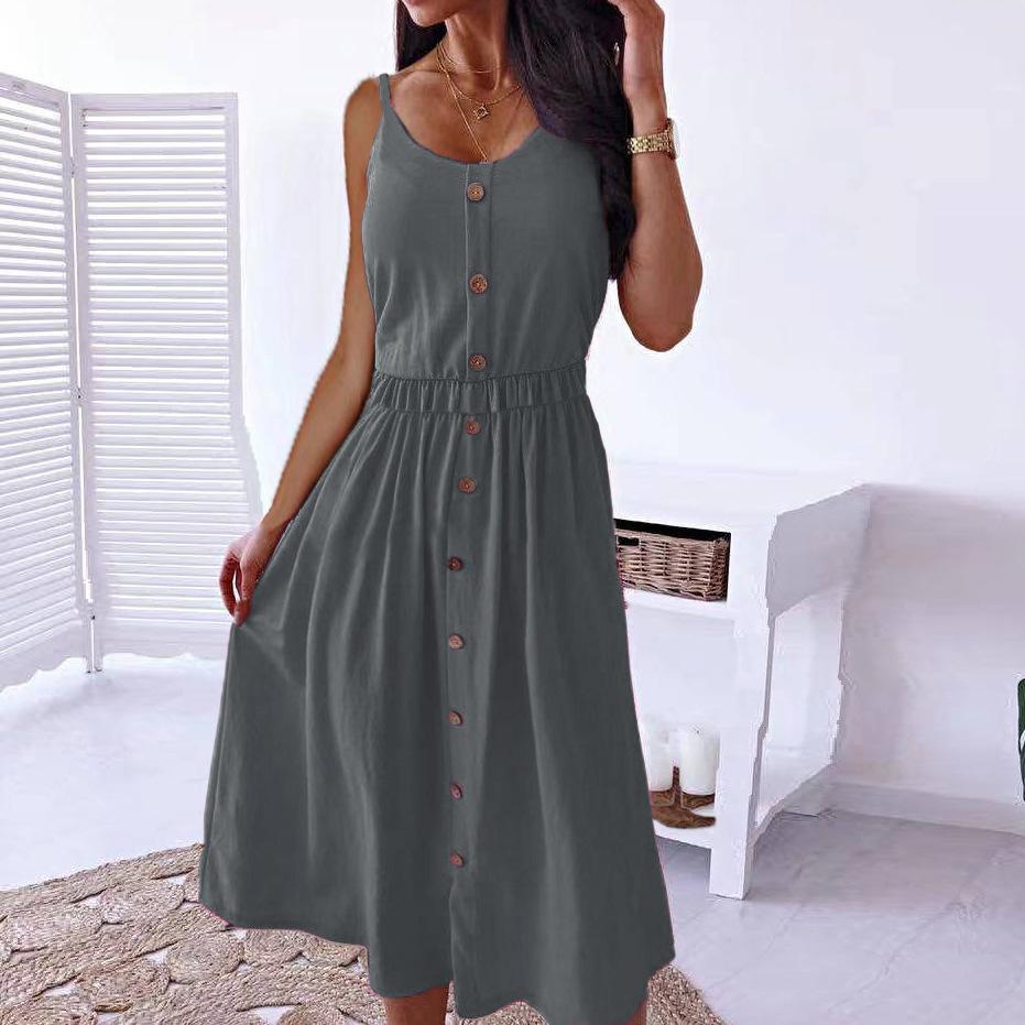 Summer Solid Colour Mid-length Dress Sexy Waist Halter Dress Plus Size Dresses  for Women