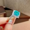 Women Elegant Jewelry Set Pink Tourmaline Square Ring Pendant Necklace High Carbon Diamond Stud Earrings