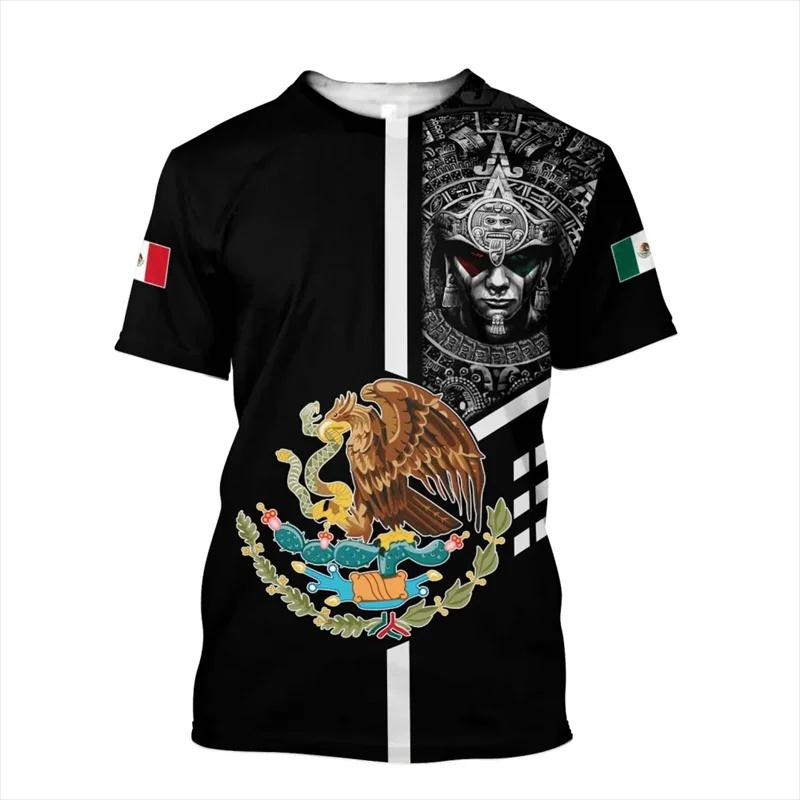 3D-gedrucktes Mexiko-Flaggen-T-Shirt für Herren, T-Shirts mit Adler-Grafik, Sommer, Freizeit, Streetwear, übergroße Sport-T-Shirts, Rundhals-Oberteile