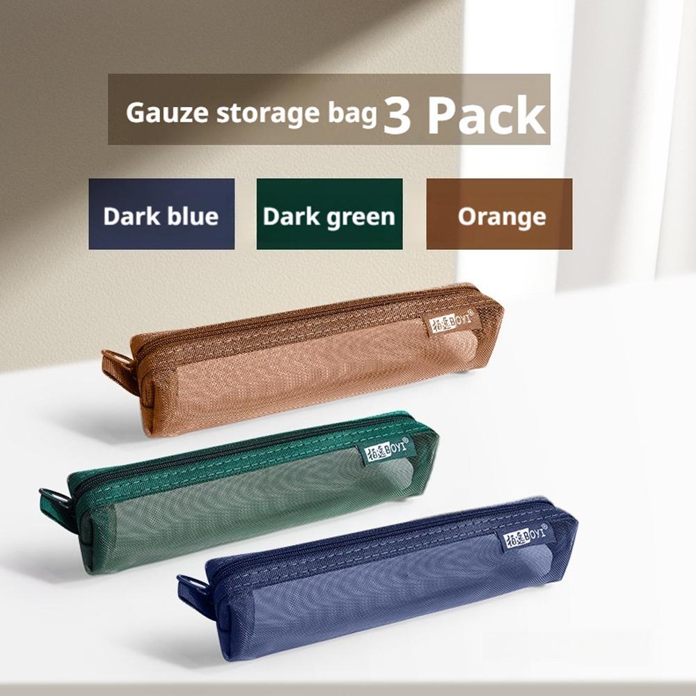 Student Mesh Transparent Pencil Case Simple Solid Color Unisex Stationery Office School Supplies With Protable Zipper