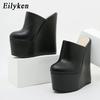 Fashion Eilyken 2025 New Arrival Platform Wedge Round Head Pumps Slippers Summer Woman Sexy Super High Sandal Shoes Black 35-42