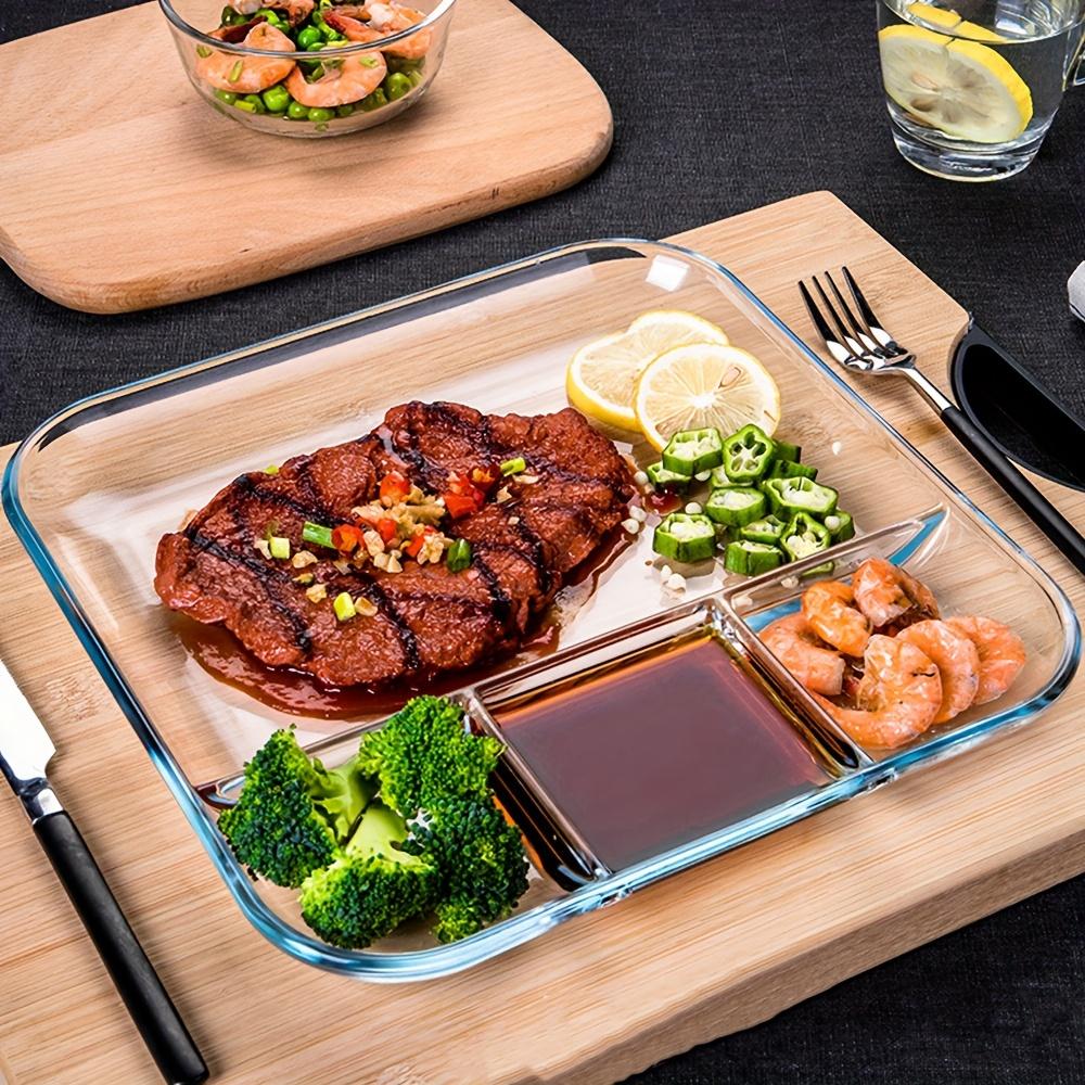 1 Transparent Heat-resistant Glass Divider Plate with Sauce Dish,Square for Dumplings and Seasoning-an Essential Kitchen Serving and Preparation Tray