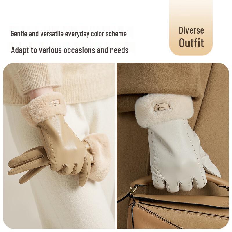 JIUMU Women's Autumn Winter Fleece-Lined Touchscreen Leather Gloves