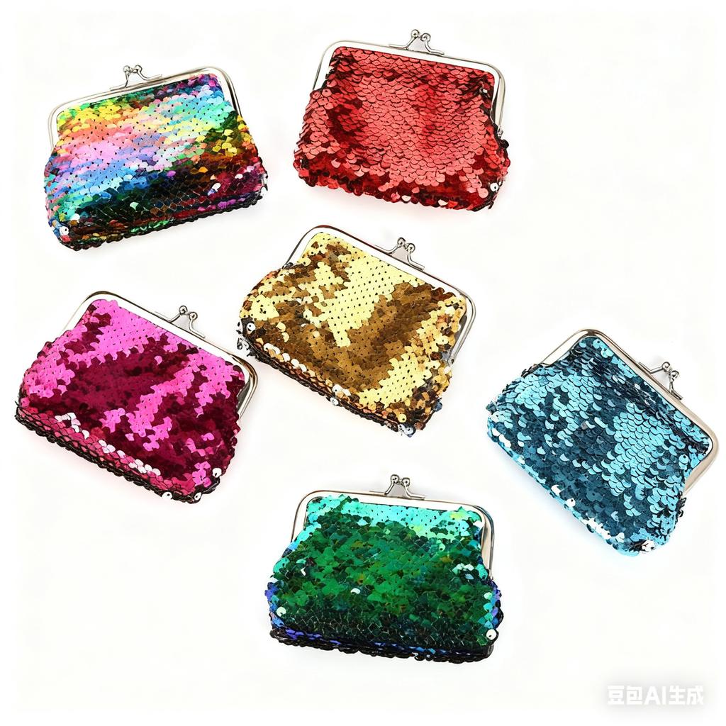 Sequins Mini Wallet Portable Clip Coin Purse with Zipper Cute Small Bag for Earphone Cable & Lipstick Storage