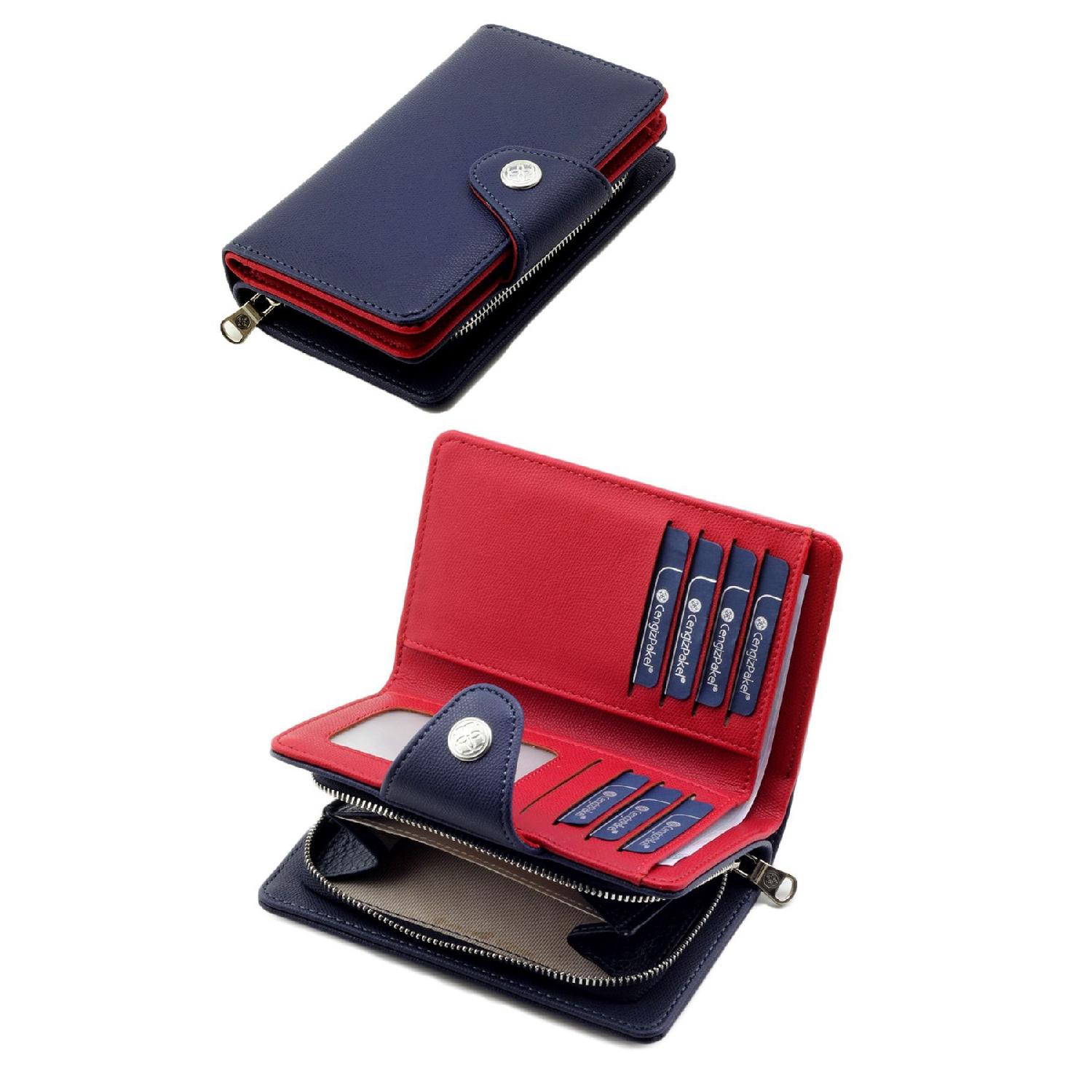 

Кошелек среднего размера темно-сине-красный