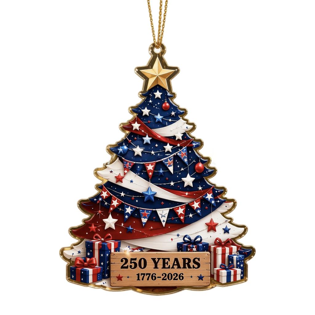 Patriotic Acrylic Christmas Tree Ornament for USA 0th Anniversary, Red Blue Holiday Decoration, Commemorative Gift