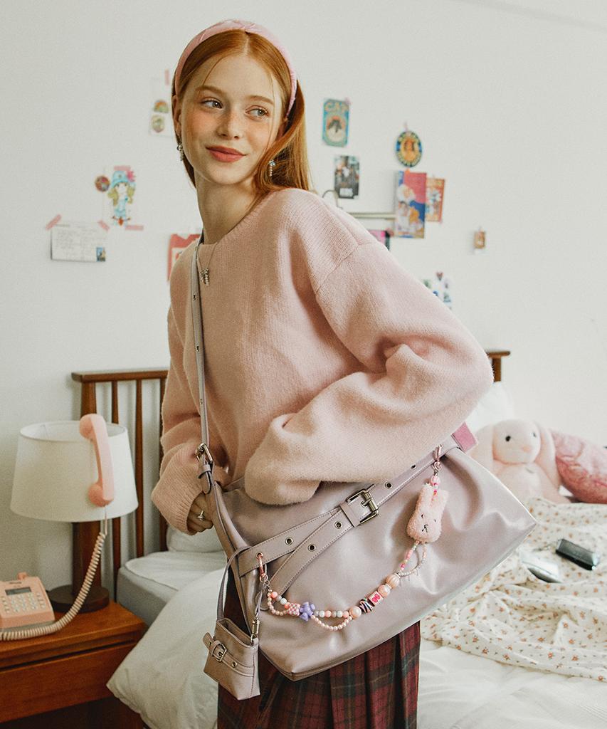 Vvv [Set] Buckle Hobo Shoulder Crossbody Bag _ Lavender