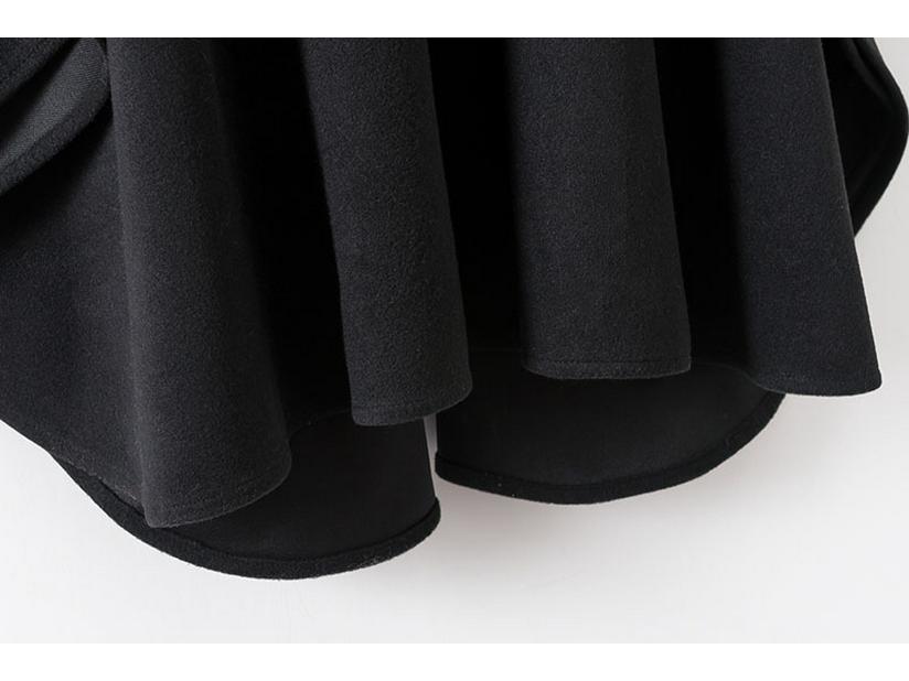 Women's Black Woolen Hooded Cloak Coat, Autumn 2022, Long Style, European American Design, with Hang Tag