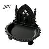 Dark Niche Desk Decor Church Carving Design Storage Box, Matte Black Desktop Organizer for Rings Incense Tray Bracelets Goth Decor, Gothic Style