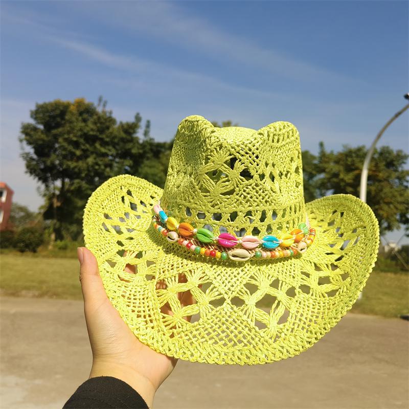 Cowboy Straw Hat for Women Fashion Seashell Straw Cowboy Hat Beach Summer Cowboy Sunshade Jazz Hat Sombrero Vaquero Hombre