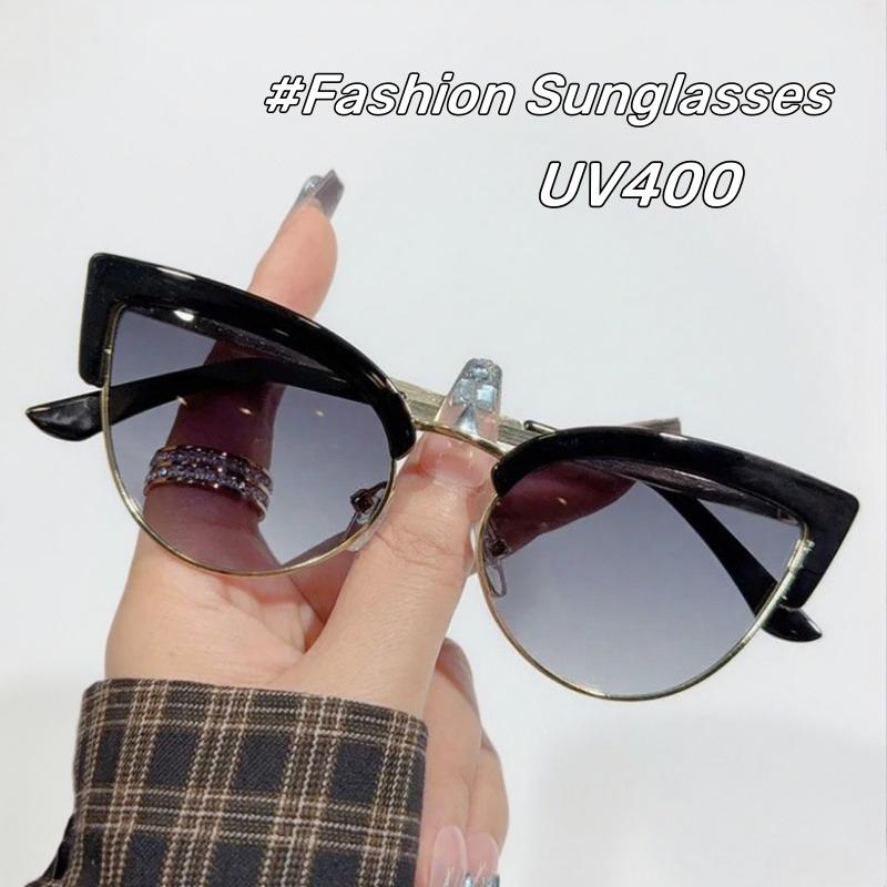 Fashion Metal Half-Frame Sunglasses for Women Retro Cat-Eye Brand Designer Sun Glasses UV400 Shades Eyewear Men Goggles