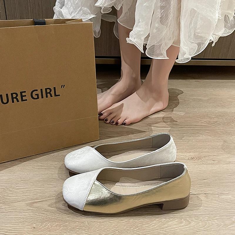 Fashion Elegant 2024  Comfort Slip-On Ladies Shoes Ballerina Women's Flat Round Toe Leather Soft-soled Single Shoes Women D307