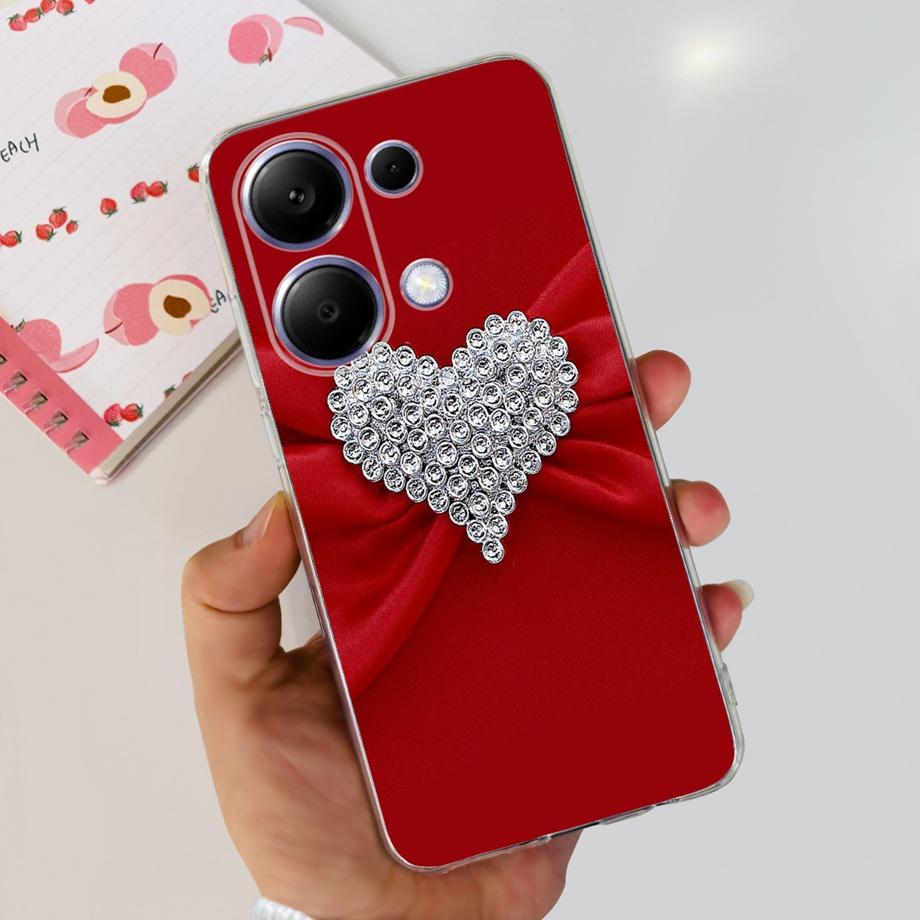For Xiaomi Poco M6 Pro 4G Capa Case Transparent Soft TPU Slim Bumper Shell Love Heart Cute Cat Coque For Redmi Note 13 Pro 4G