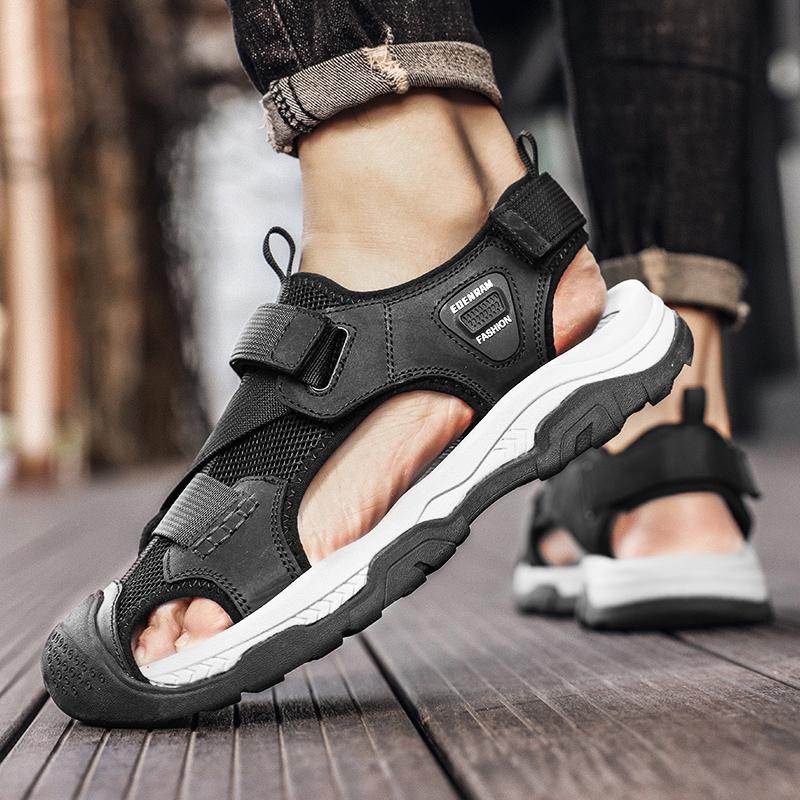2024 Summer Men's Sandals New Non-slip Genuine Leather Sandals Soft Slippers Zapatos Flat For Mens Casual Shoes Sandalias Hombre