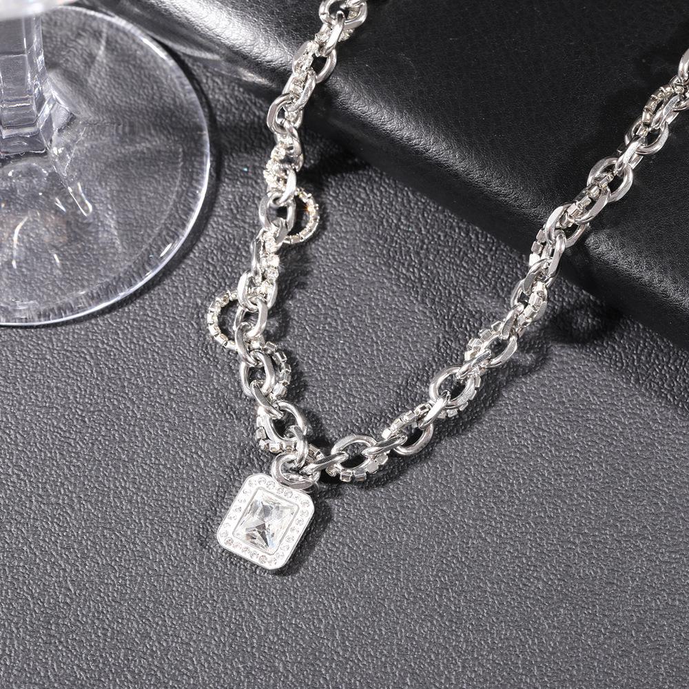 Men's Punk Hip Hop Necklace: High-End Titanium Steel with White Square Zirconia - Versatile and Stylish Jewelry.