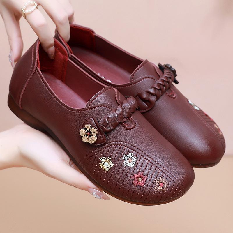 

Туфли на мягкой подошве, одинарные туфли, новая обувь для женщин среднего и пожилого возраста, удобные, нескользящие, на плоской подошве, кожаные туфли на весну и осень 41 бордовый