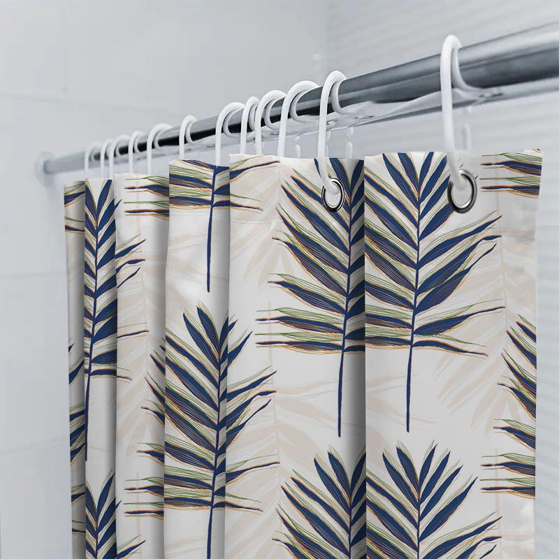 Exotic Palm Leaves Shower Curtain Luxury Floral Bath Decor With Blue Stripes Design For Bathroom Decorationssize: 180X180Cm (Whi