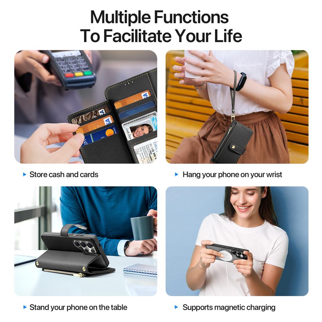 Premium Cow Leather Wallet Case for Samsung Galaxy S25 Ultra Plus Edge Detachable Magnetic Charging Phone Cases Protective Cover