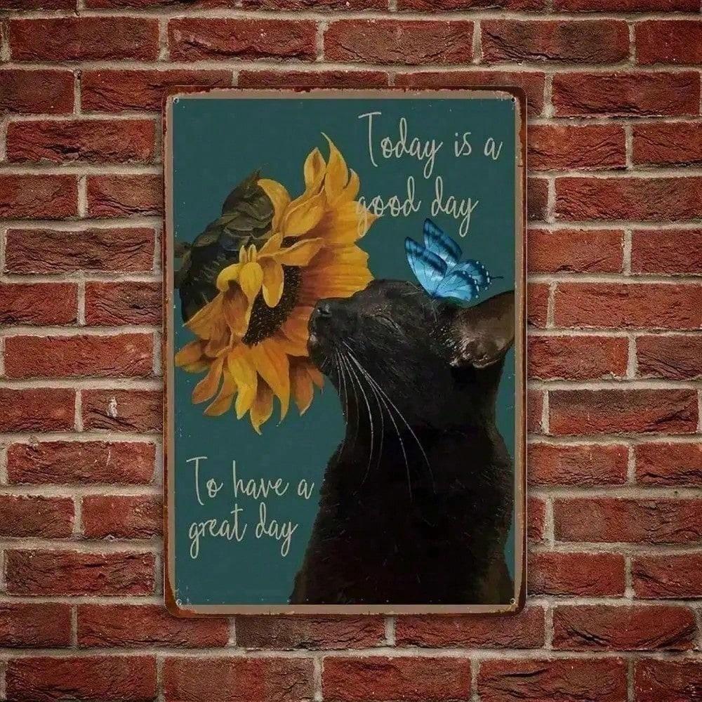 

Vintage Black Cat Sunflower Metal Tin Sign 8x12 Inch Retro Wall Art Decor різнокольоровий