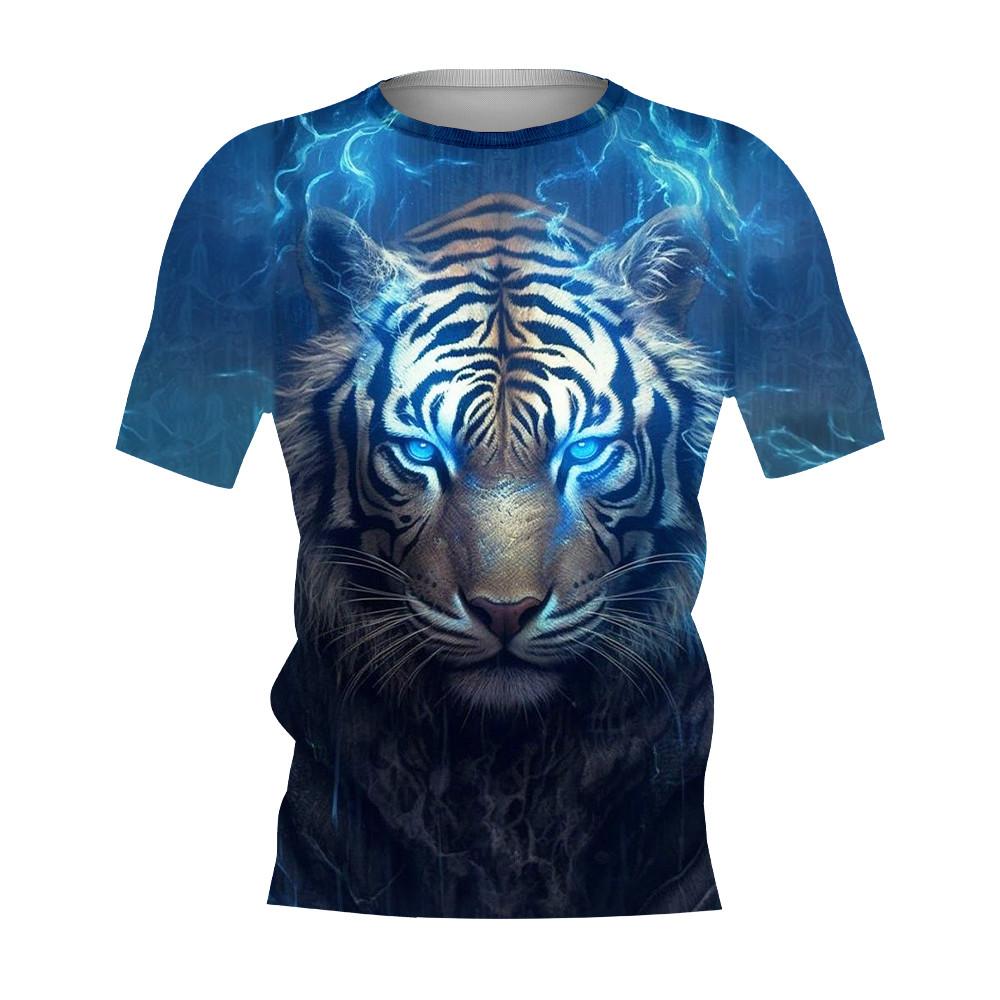 Oversized Men's T-Shirt 3d Tiger Print Tees Tops Summer Casual Mens Animal Pattern T Shirt O-Neck Fashion Clothes Prints T-Shirt