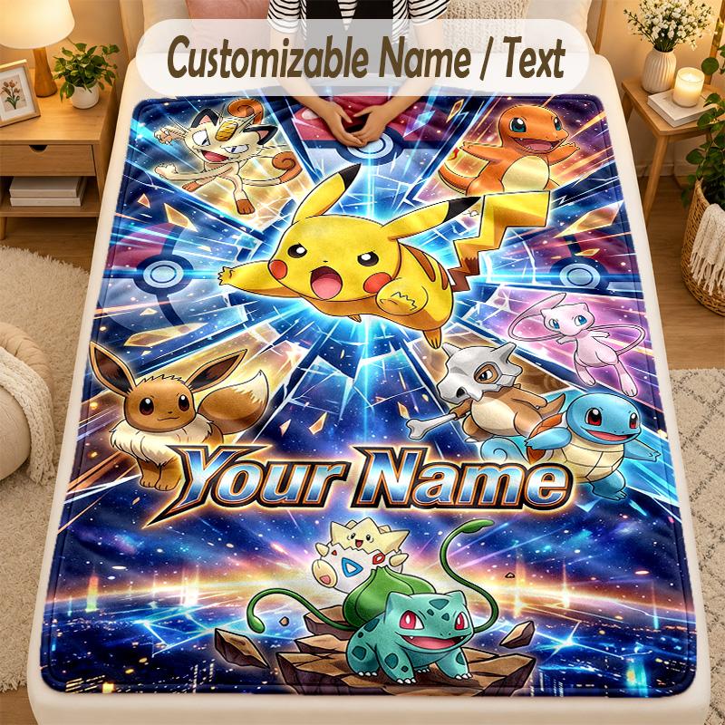 Flannel BlanketPokémon Custom Name Text Personalized Soft Warm Throw Blanket Home Decor Gift