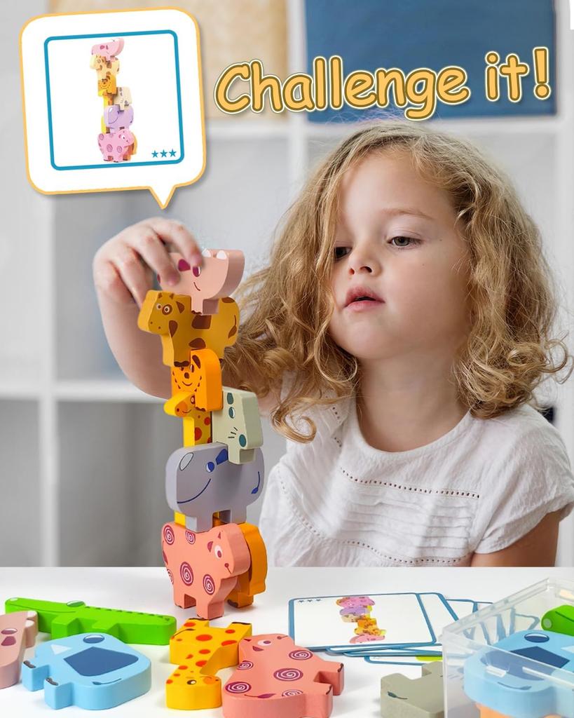 Montessori Toys for 1 2 3 4 Year Old Boys Girls, Toddler Toys Age 2-4, 10 Pack Wooden Animal Blocks Sorting & Stacking Education