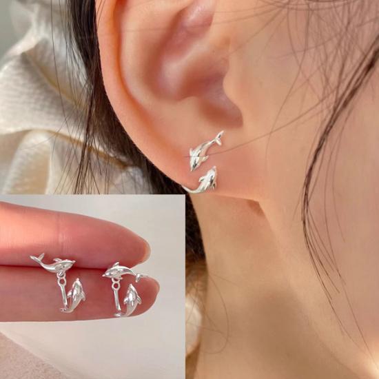 VENTFILLE 925 Sterling Silver Dolphins Earrings for Women Ear Stud Creative Design Smooth Aesthetic Jewelry Gift Dropshipping