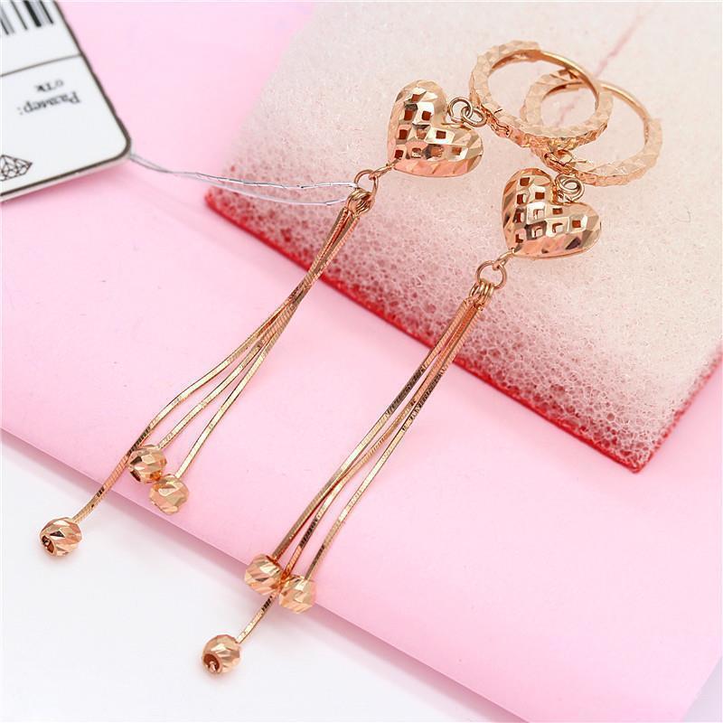 Pendientes Largos de Moda de Alto Grado con Flecos de Serpiente Redondos de Hueso, Flor de Rosa Dorada Rosa Hueca de Amor