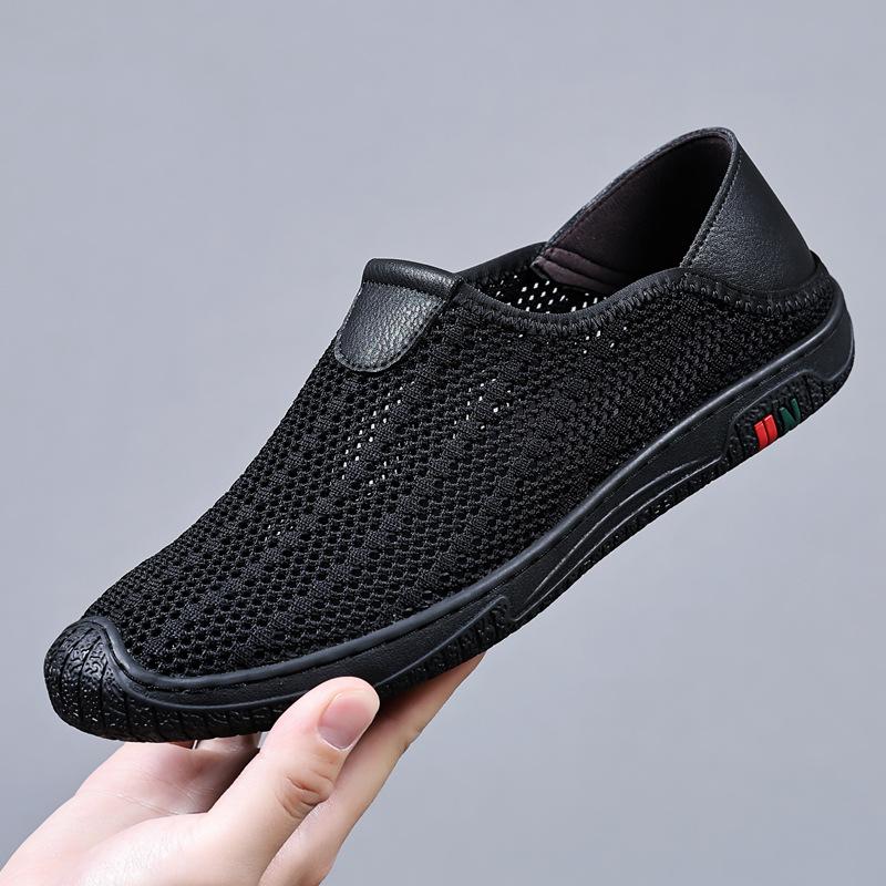 

2024 летние новые мужские сетчатые дышащие туфли с отверстиями, мужская ручная работа онлайн, повседневная мужская обувь 751 44 чёрный