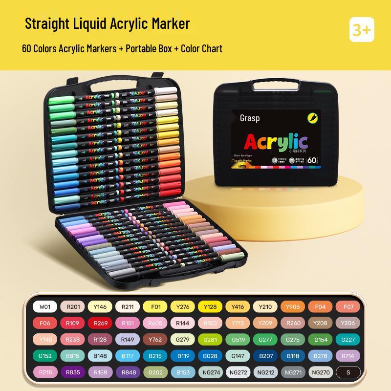 60-Color Soft Tip Liquid Ink Acrylic Marker Set for Primary School Art