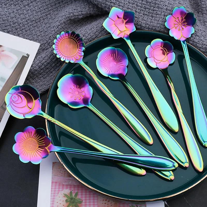 Set 8 Bucăți Linguriță Floricică Mică Oțel Inoxidabil 304 Linguriță pentru Înghețată Cafea Cadouri Veselă pentru Desert Accesorii Veselă de Bucătărie
