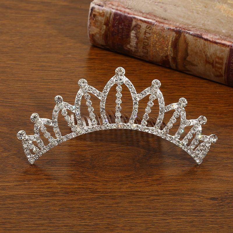 New Children's Crown Rhinestone Hair Accessories Princess Crown Girl's Birthday Alloy Comb Girl's Crown Tiara